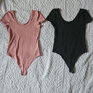 American Eagle Outfitters Pink and Black Bodysuits One Pieces